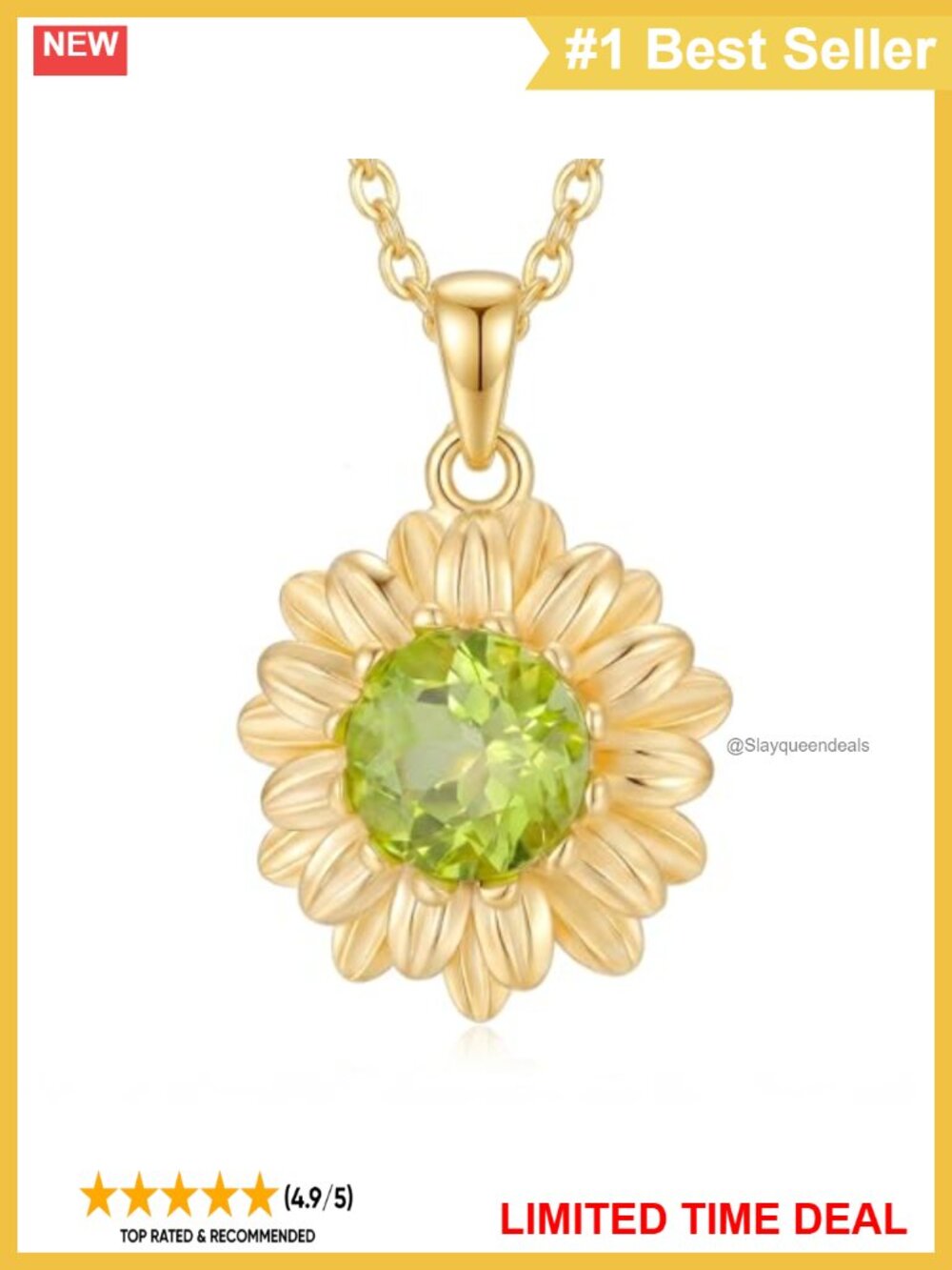 Sunflower Necklace 925 Sterling Silver Gold Plated Peridot Pendant for Women